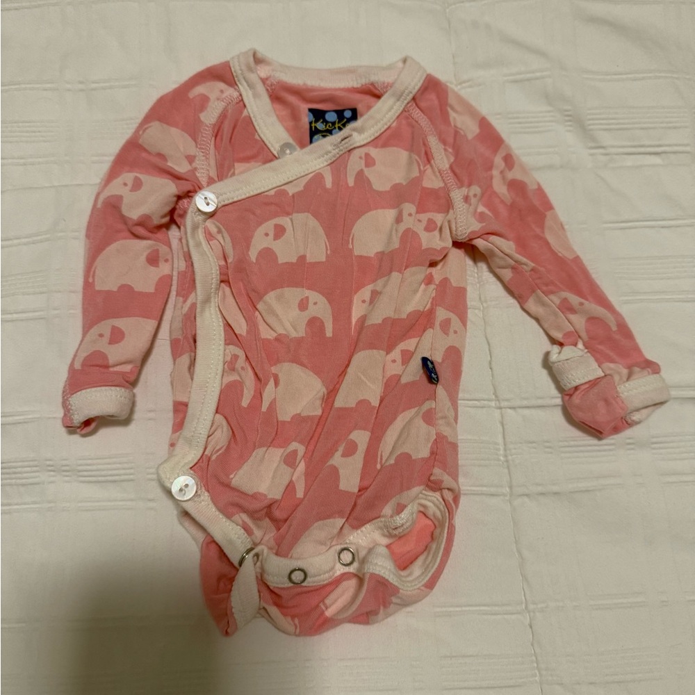 Kickee Pants Pink and Cream Bodysuit with Elephant Print
